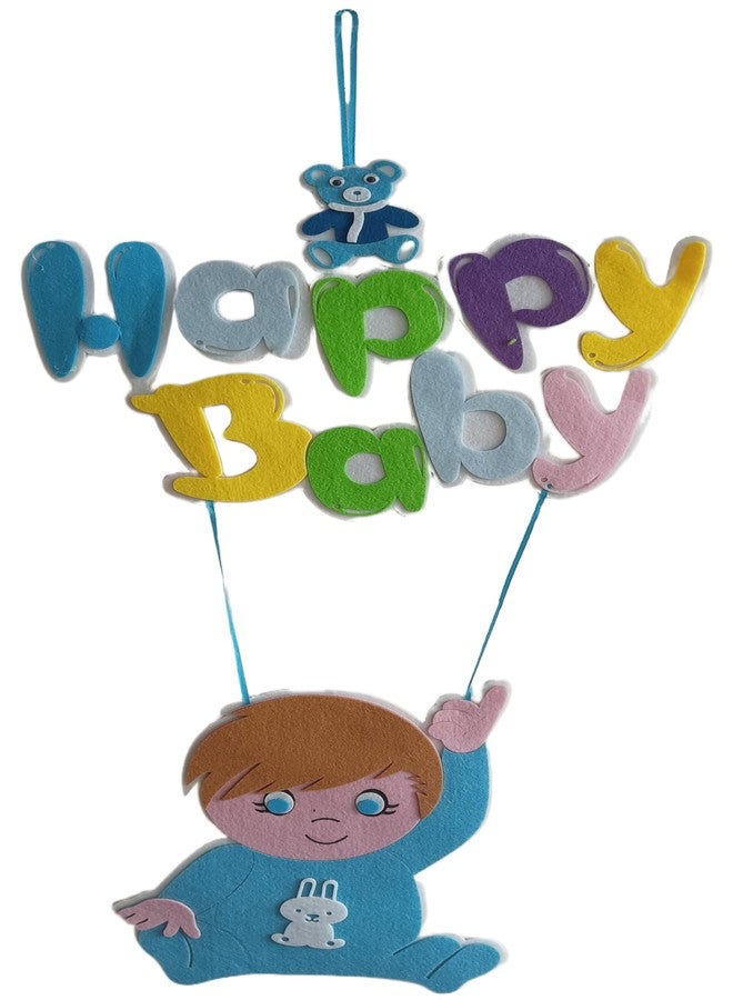 Gold Leaf Happy Baby Boy Decorations - Blue Welcome Happy Baby Banner for Baby Shower, Home Reception, and Kids' Birthday Decoration (Boy Baby) - Image 1